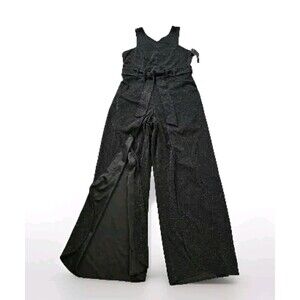 Addison Evenings Womens Black Slit Leg V Neck Glitter Jumpsuit Romper Whimsigoth